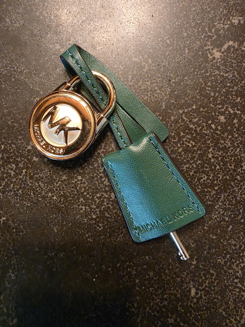 Michael Kors Green Leather Key Fob with Gold Tone Logo